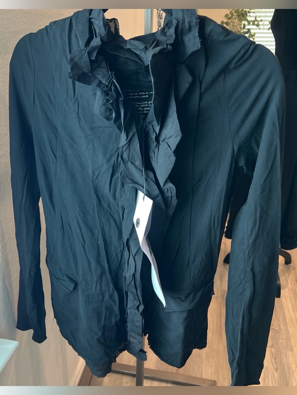 Black Ruffle-Trim Women's Blouse Jacket